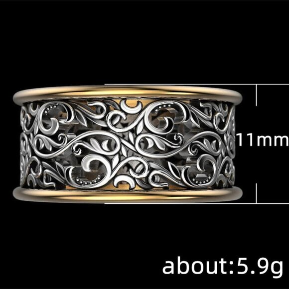 🎁 Beautiful Carved Dainty Double Layer Wide Vintage Ring for Women/Man,PD732 - Picture 5 of 5